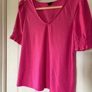 W5 Bright Pink Textured V-Neck Blouse